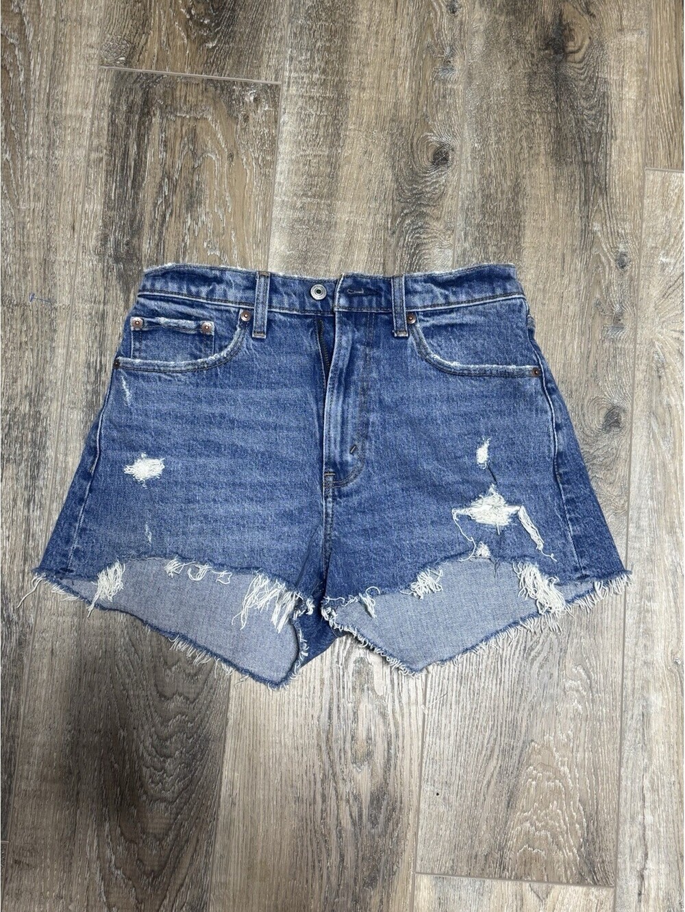 Abercrombie & Fitch Curve Love High Rise Mom Short Distressed Denim Cutoff 27